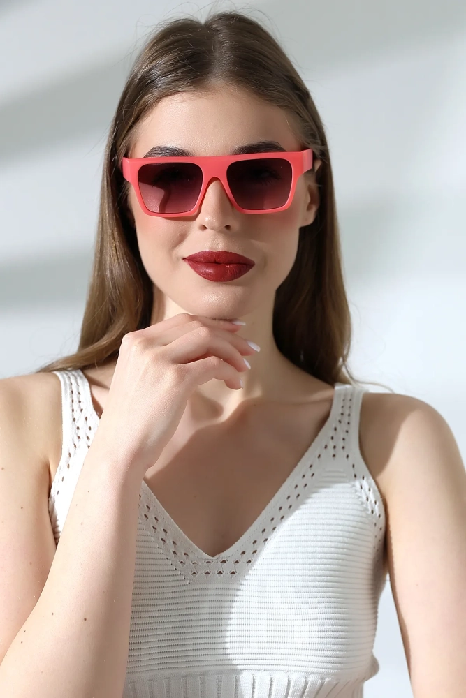 Kadın Kare Pembe Renkli Cam Mat Güneş Gözlüğü Garson Boy 23048 c35 M