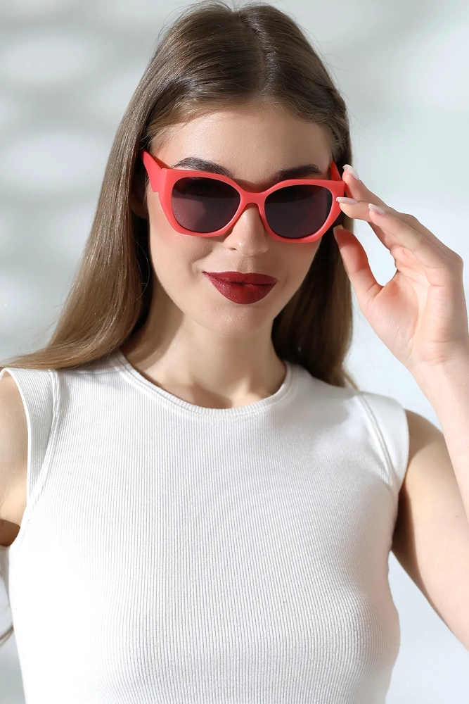 Kadın Oval Pembe Renkli Cam Mat Güneş Gözlüğü Garson Boy 23047-3 c35 m