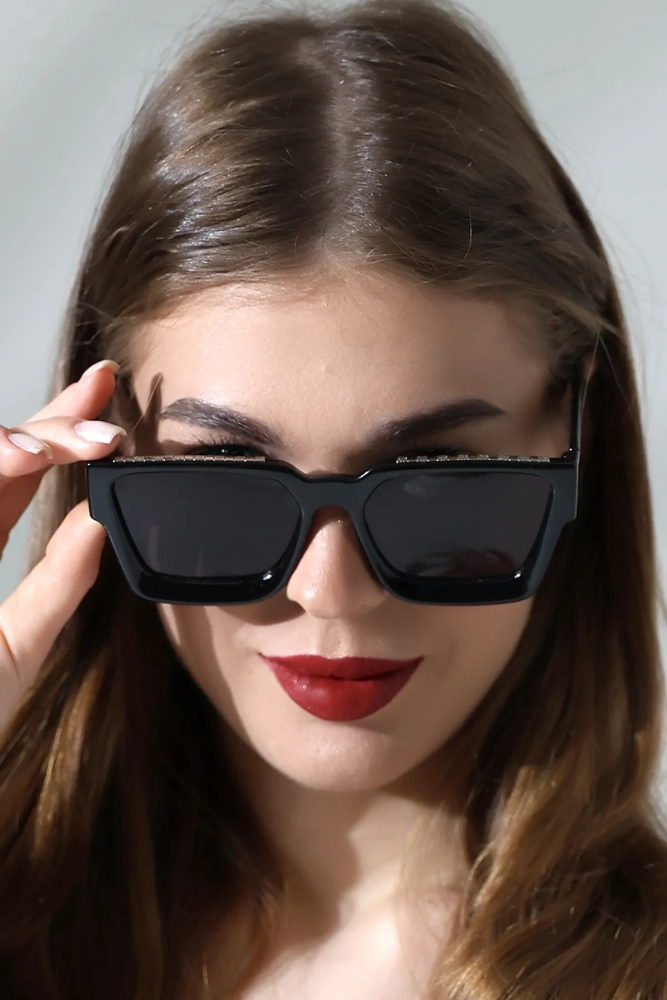 Kadın Oversized Aksesuarlı Güneş Gözlüğü 23065 c2